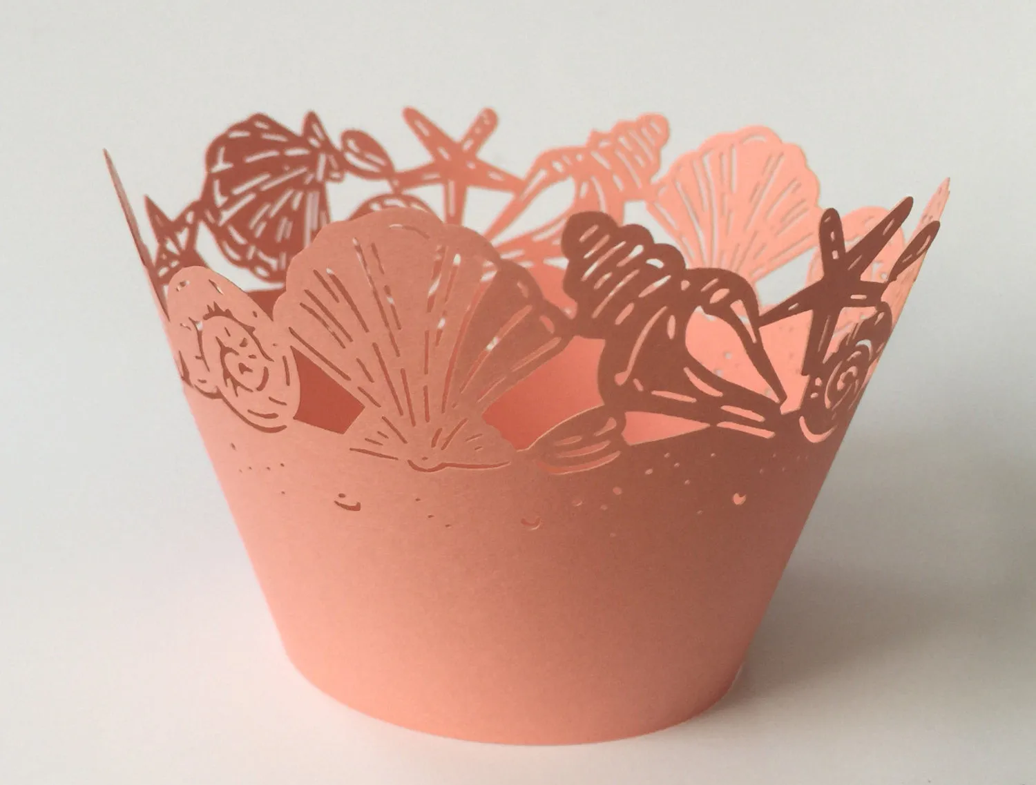 12 pcs Peach Coral Seashells Cupcake Wrappers