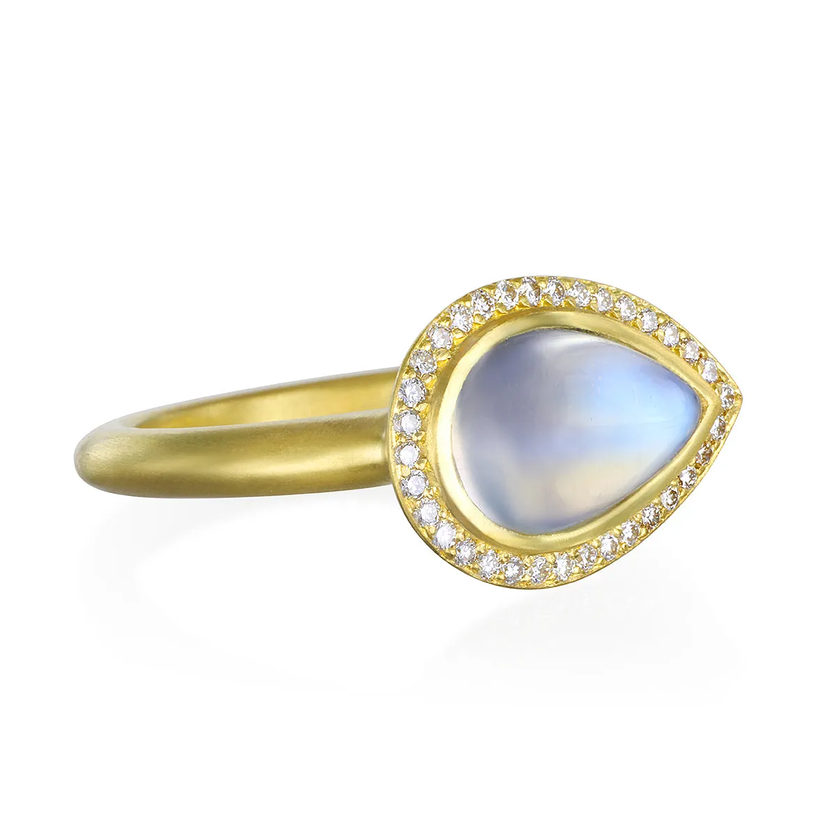 18 Karat Gold Pear Shape Ceylon Moonstone Halo Ring