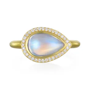 18 Karat Gold Pear Shape Ceylon Moonstone Halo Ring