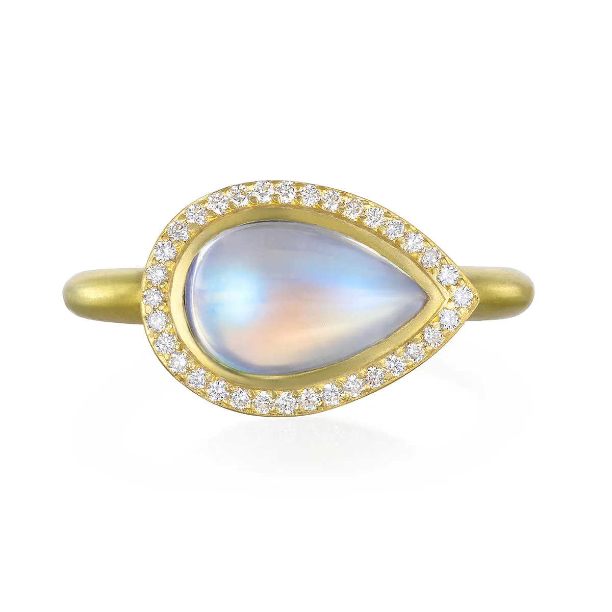 18 Karat Gold Pear Shape Ceylon Moonstone Halo Ring