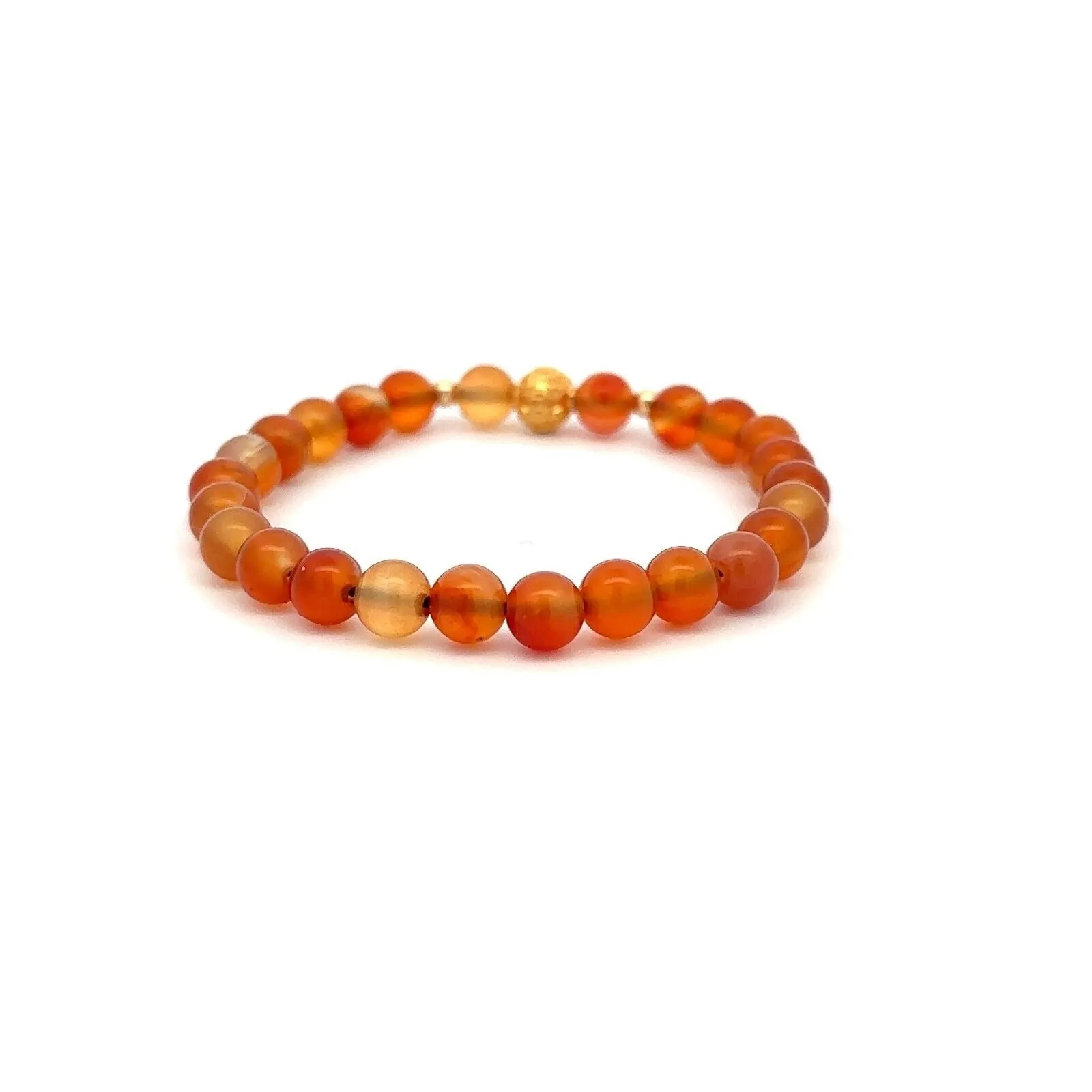 18K Gold Money Ball Lucky Charm Beads Bracelet Gemstones Carnelian 6mm