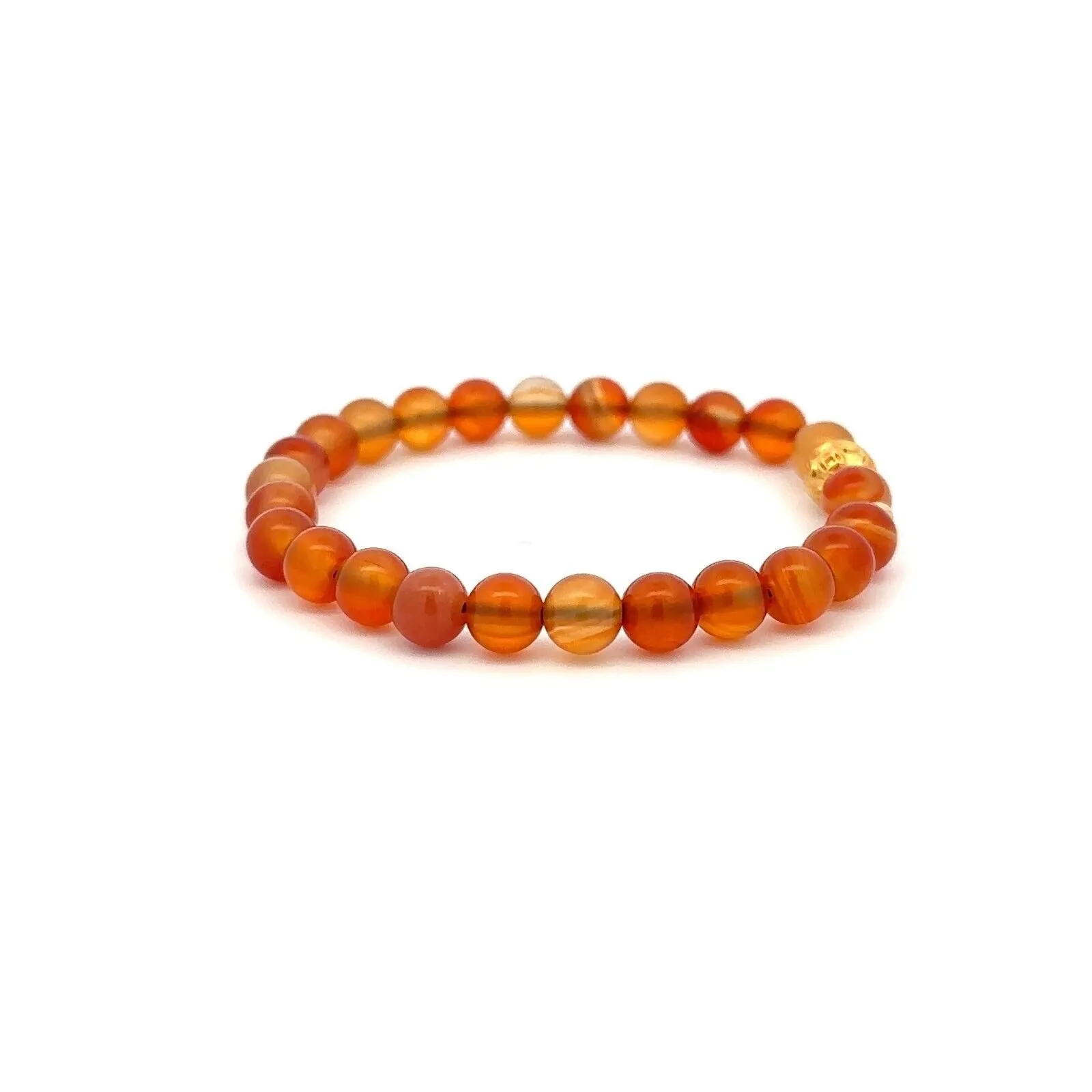 18K Gold Money Ball Lucky Charm Beads Bracelet Gemstones Carnelian 6mm