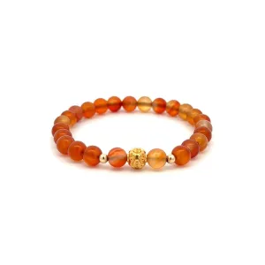 18K Gold Money Ball Lucky Charm Beads Bracelet Gemstones Carnelian 6mm