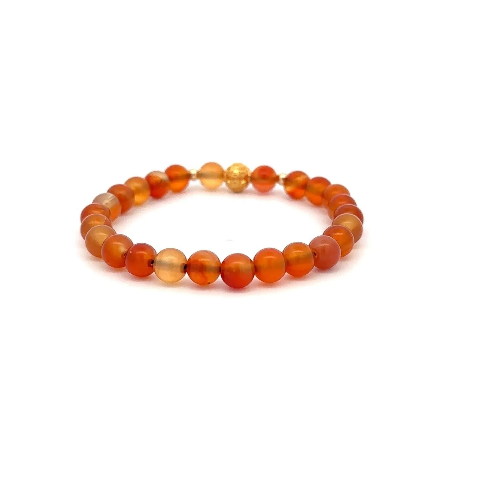 18K Gold Money Ball Lucky Charm Beads Bracelet Gemstones Carnelian 6mm
