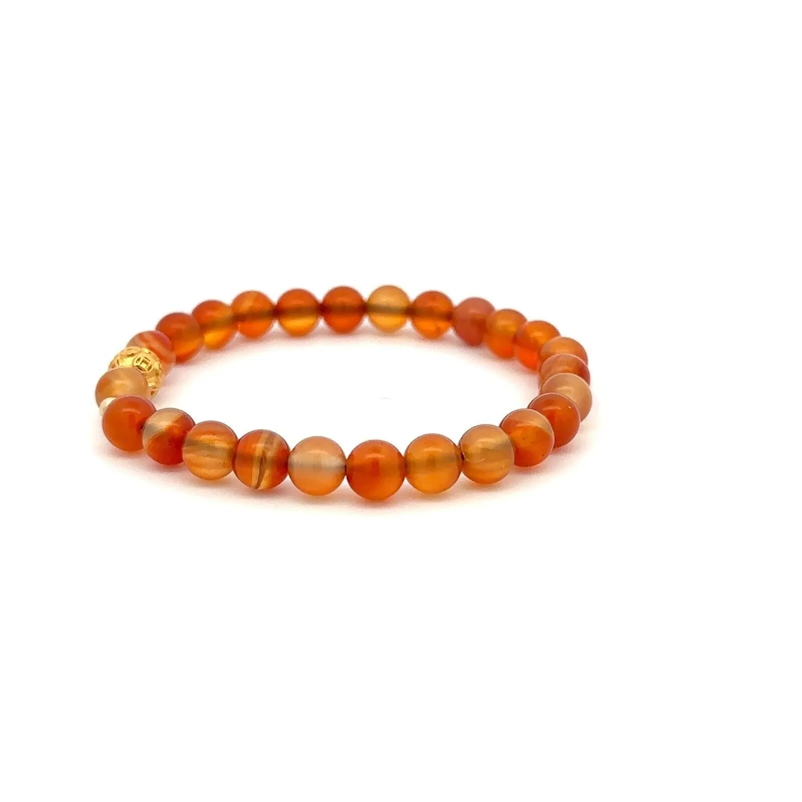 18K Gold Money Ball Lucky Charm Beads Bracelet Gemstones Carnelian 6mm