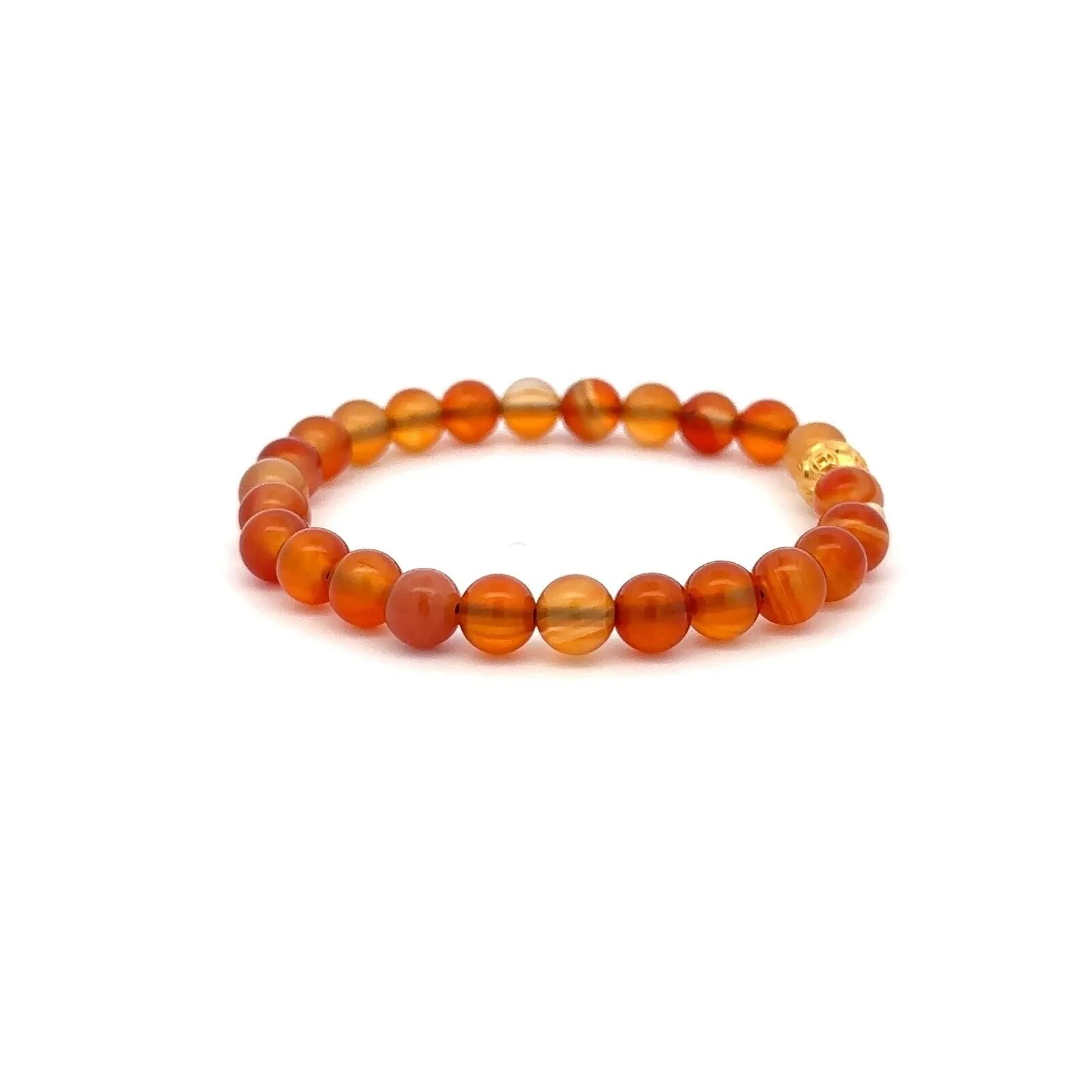 18K Gold Money Ball Lucky Charm Beads Bracelet Gemstones Carnelian 6mm