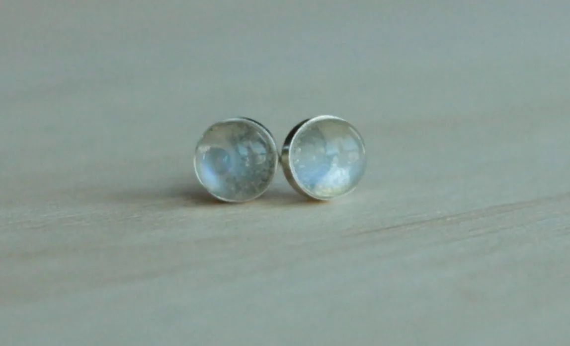 Adularia (Blue Flash Ceylon Moonstone) Bezel Gemstones, Large (Niobium or Titanium Post Earrings)