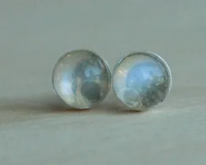 Adularia (Blue Flash Ceylon Moonstone) Bezel Gemstones, Large (Niobium or Titanium Post Earrings)