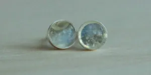 Adularia (Blue Flash Ceylon Moonstone) Bezel Gemstones, Med (Niobium or Titanium Post Earrings)