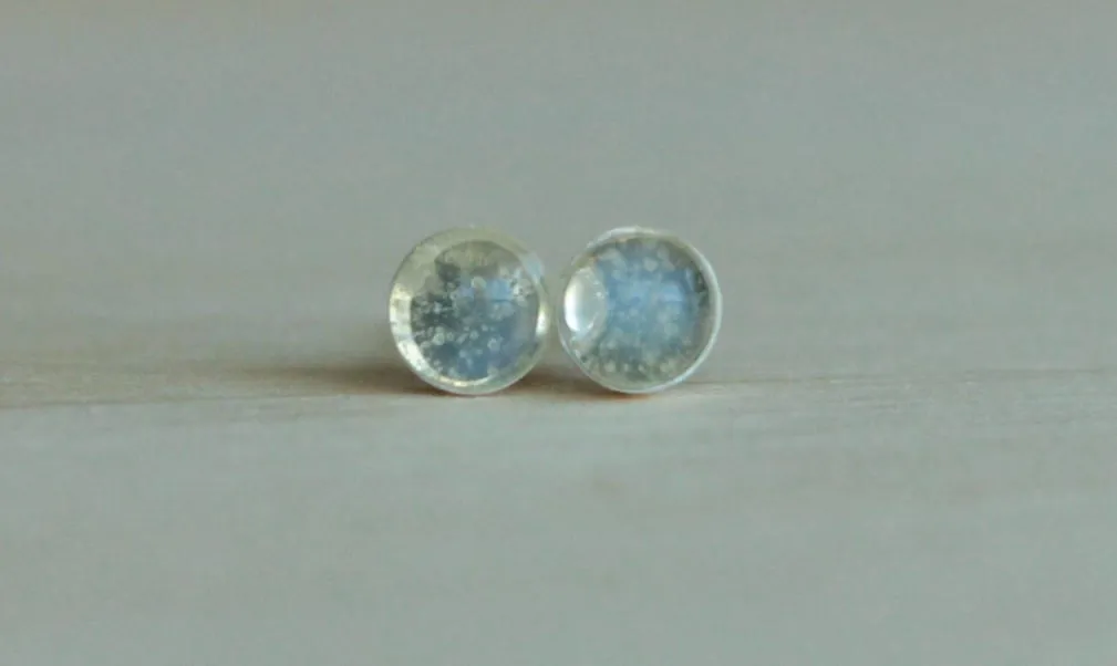Adularia (Blue Flash Ceylon Moonstone) Bezel Gemstones, Med (Niobium or Titanium Post Earrings)