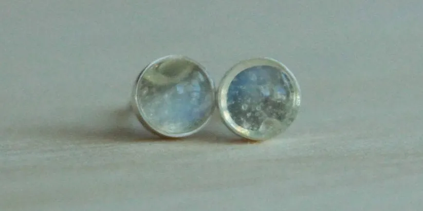 Adularia (Blue Flash Ceylon Moonstone) Bezel Gemstones, Med (Niobium or Titanium Post Earrings)
