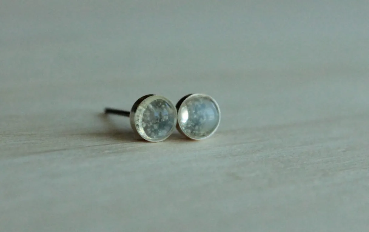 Adularia (Blue Flash Ceylon Moonstone) Bezel Gemstones, Med (Niobium or Titanium Post Earrings)