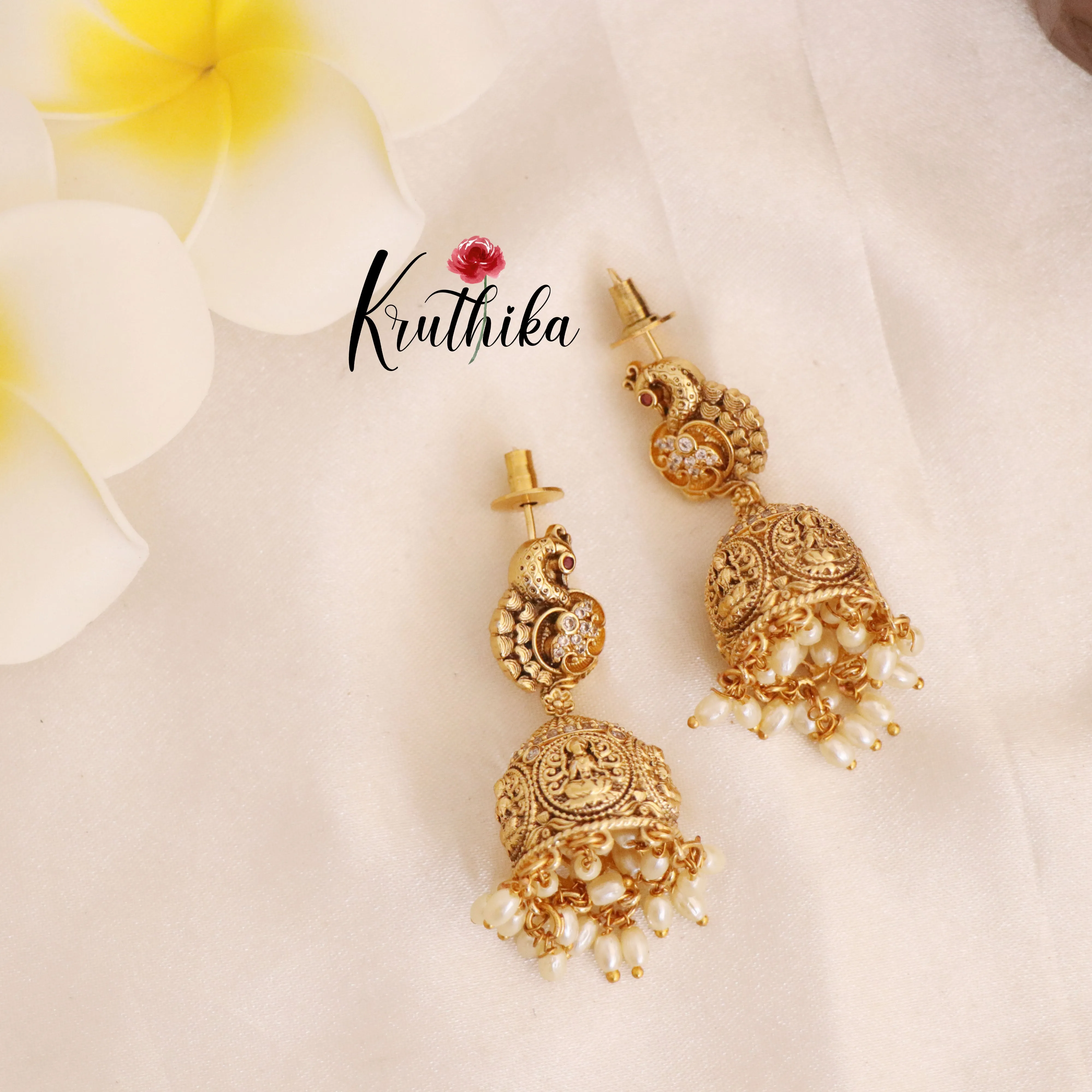 Beautiful Kasu Lakshmi Coral Necklace with jhumkas NC1793