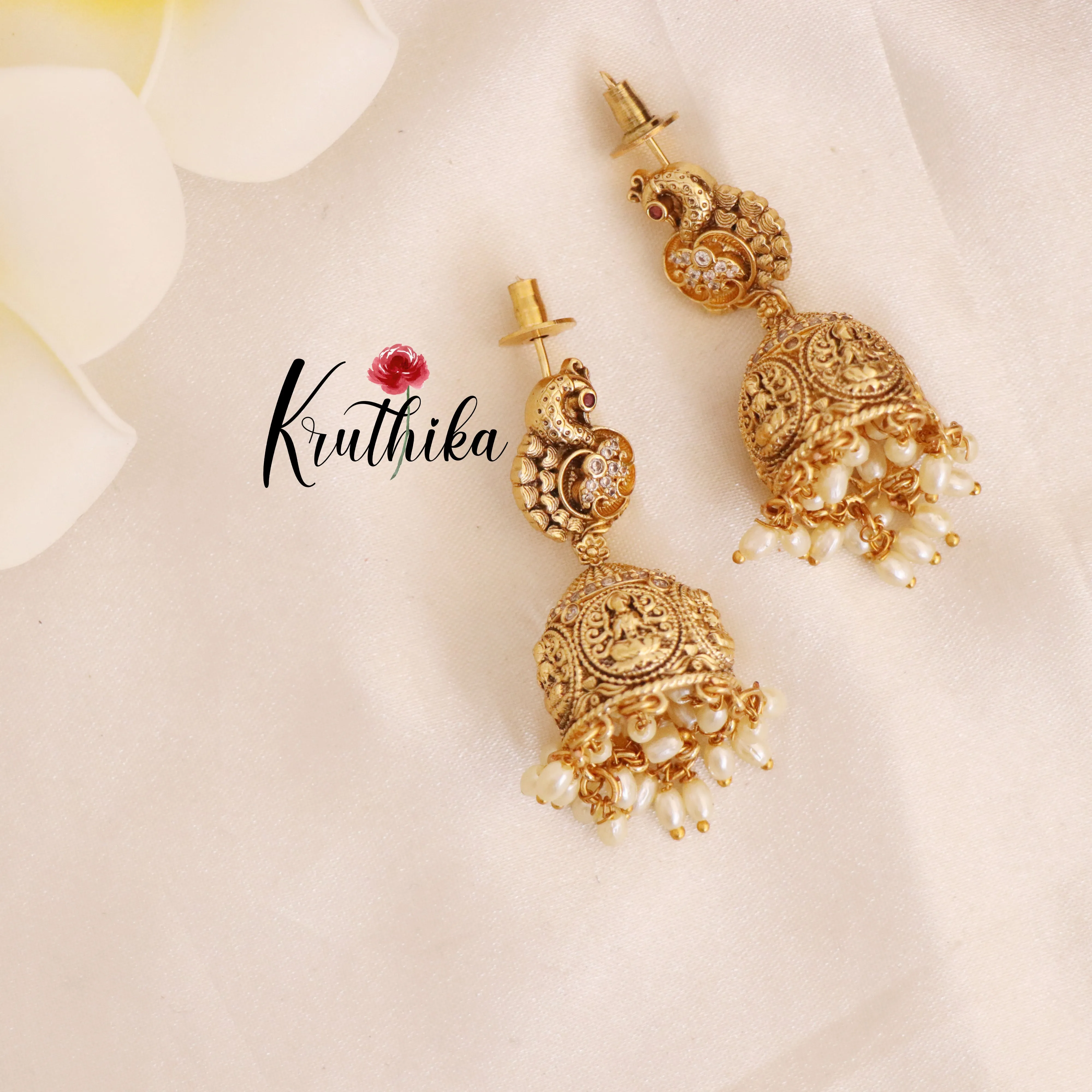 Beautiful Kasu Lakshmi Coral Necklace with jhumkas NC1793