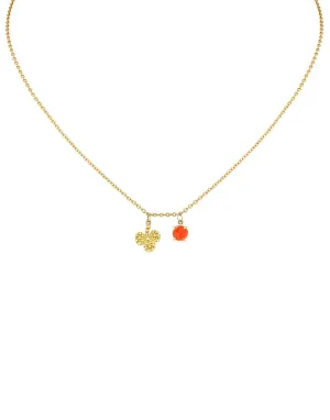 Coral and Clover Charm Necklace