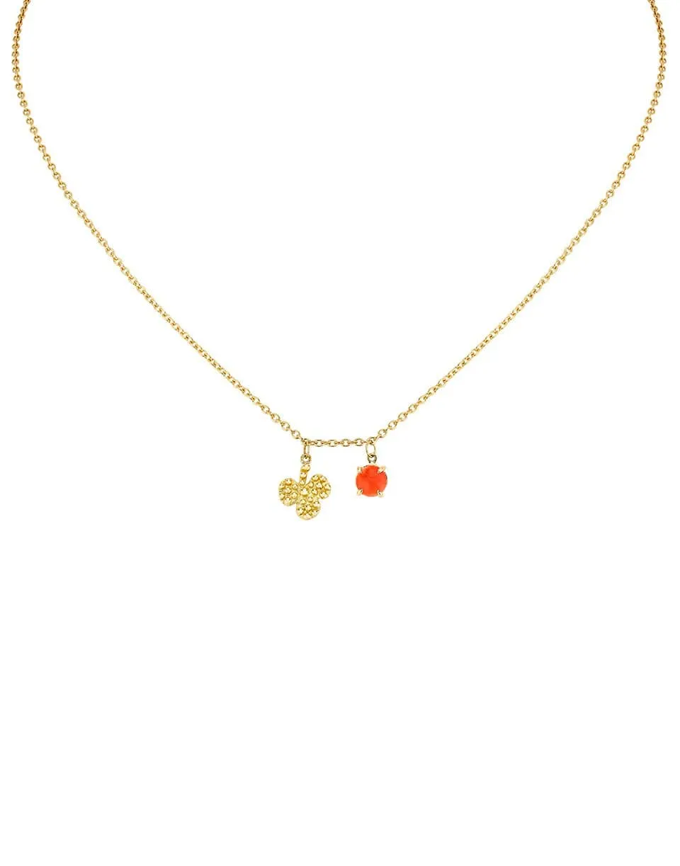 Coral and Clover Charm Necklace