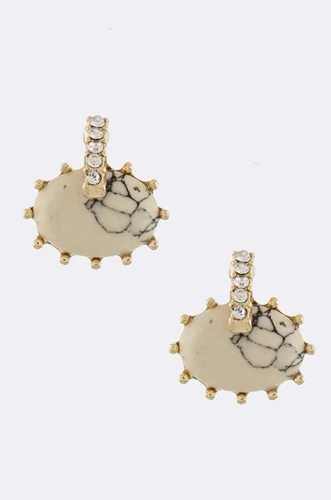 Cream Oval Stone Earrings