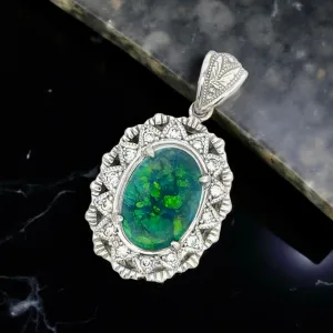 Estate 1.75ct Fine Black Opal Diamond Platinum Pendant