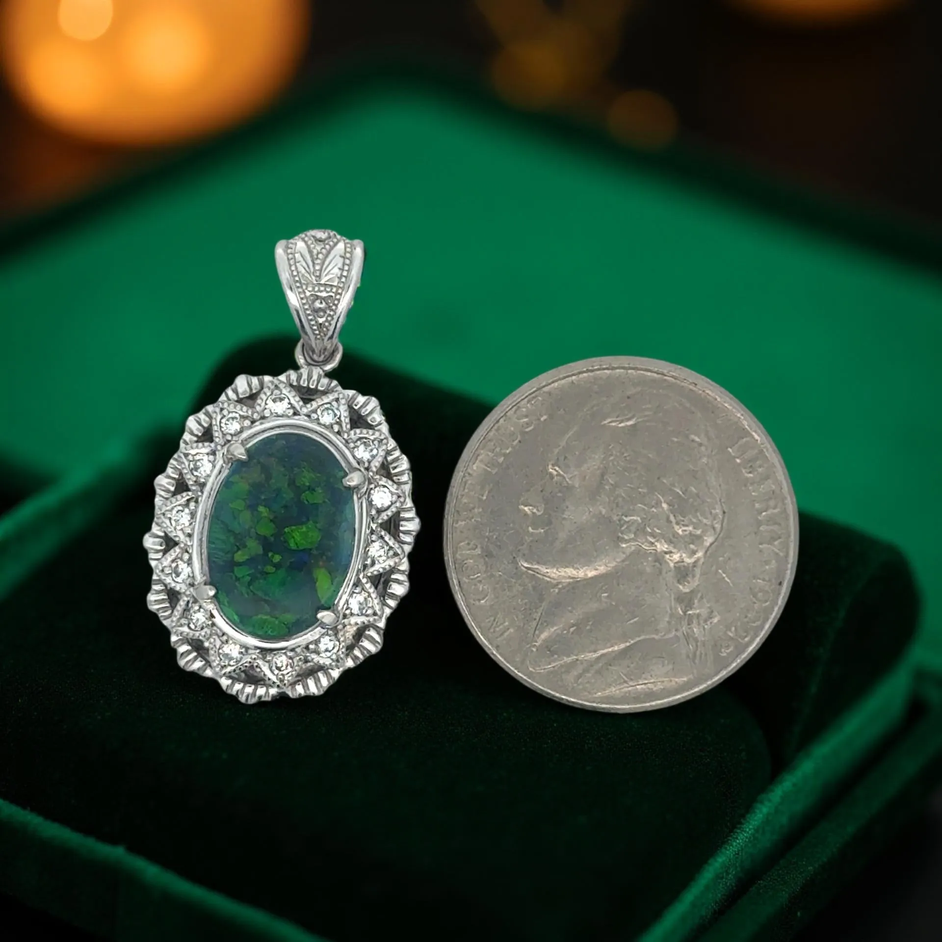 Estate 1.75ct Fine Black Opal Diamond Platinum Pendant