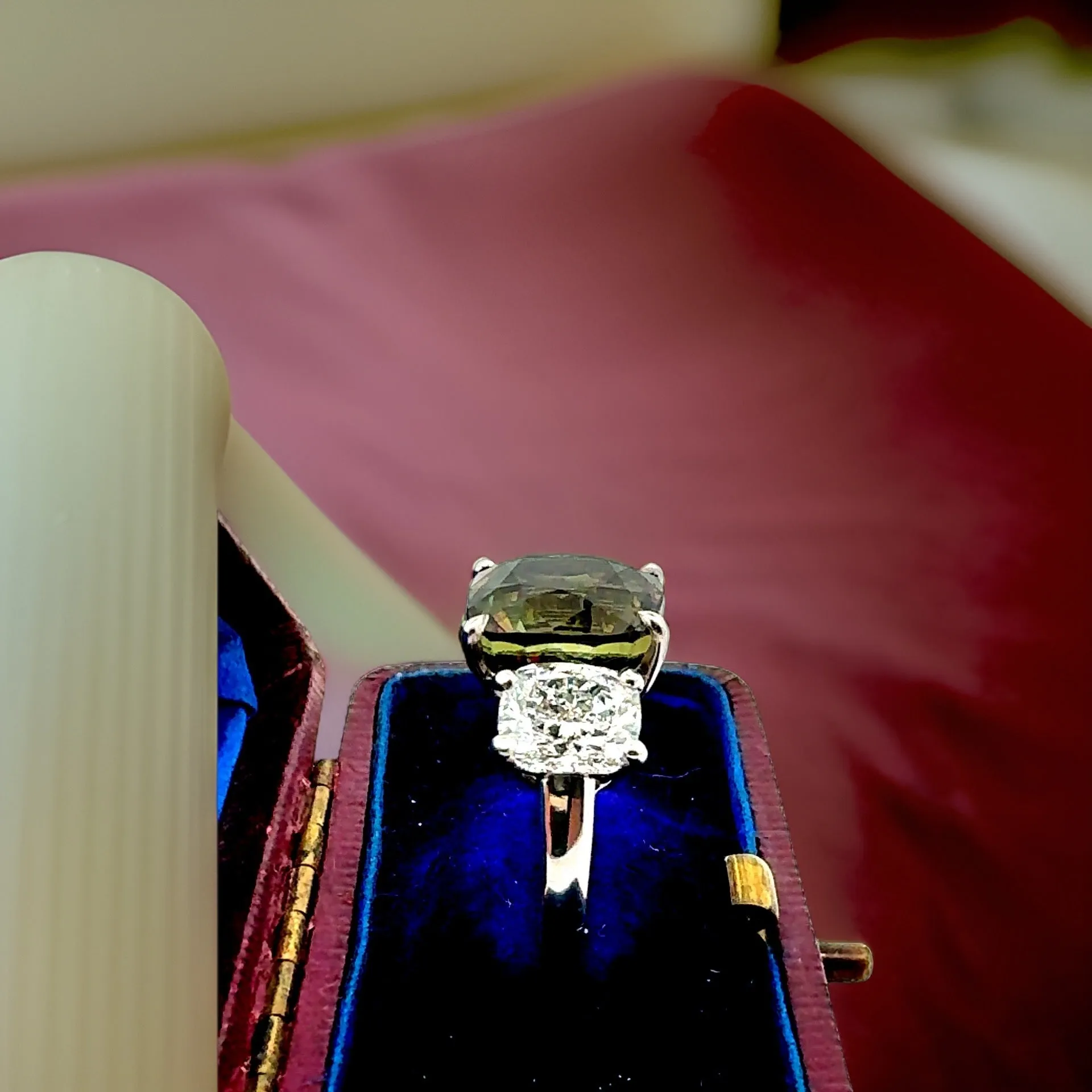 Estate Oscar Heyman 7.02 ct Alexandrite No Heat (Gubelin) 3.09 cttw Diamonds (GIA VS E) 3-Stone Platinum Ring 15615
