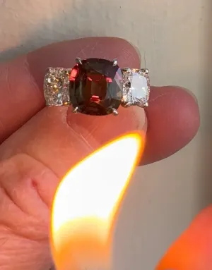 Estate Oscar Heyman 7.02 ct Alexandrite No Heat (Gubelin) 3.09 cttw Diamonds (GIA VS E) 3-Stone Platinum Ring 15615