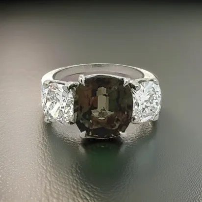 Estate Oscar Heyman 7.02 ct Alexandrite No Heat (Gubelin) 3.09 cttw Diamonds (GIA VS E) 3-Stone Platinum Ring 15615