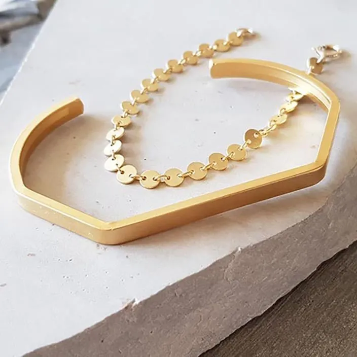 Gold Cuff Bracelets Set
