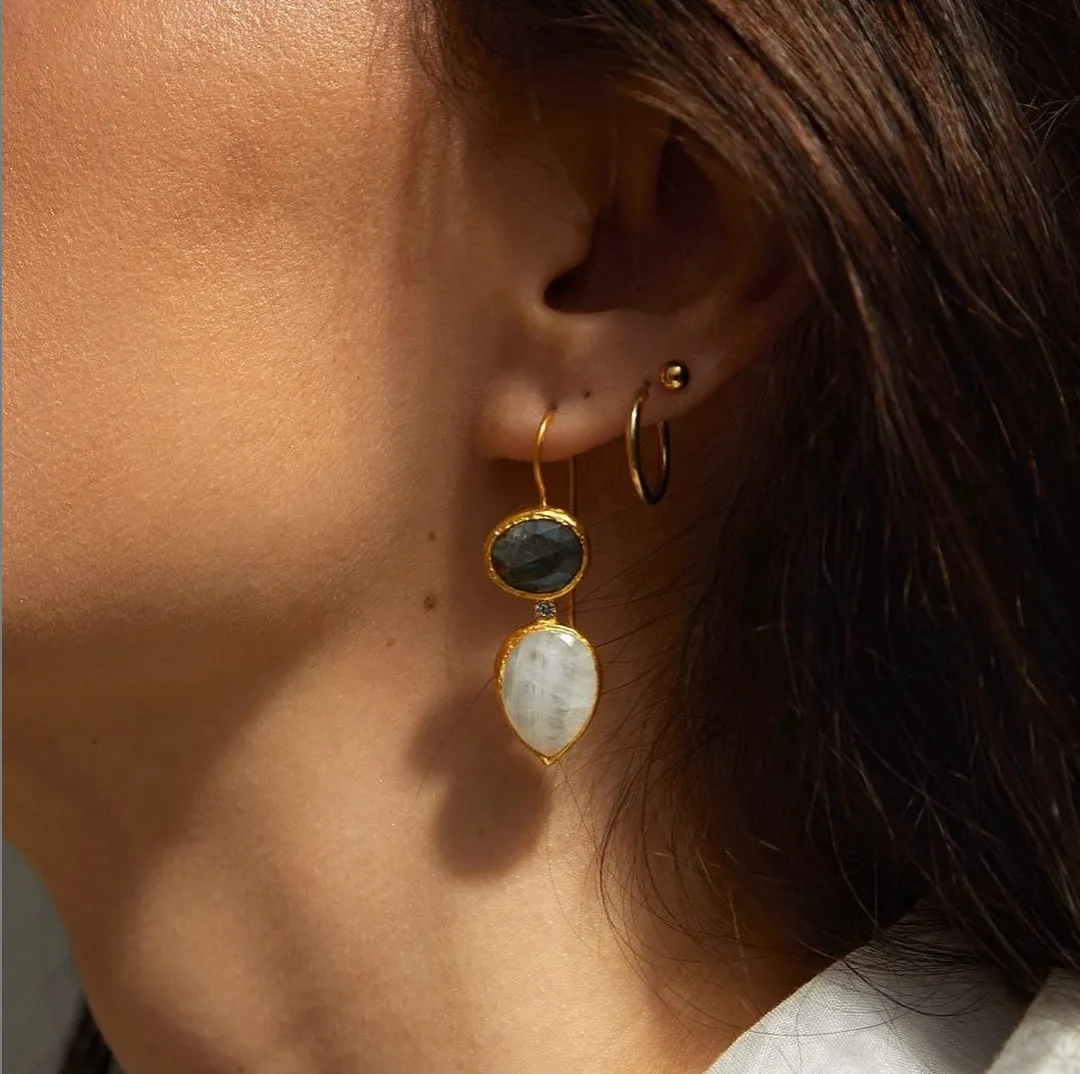 JAIPUR LABRADORITE AND MOONSTONE EARRINGS