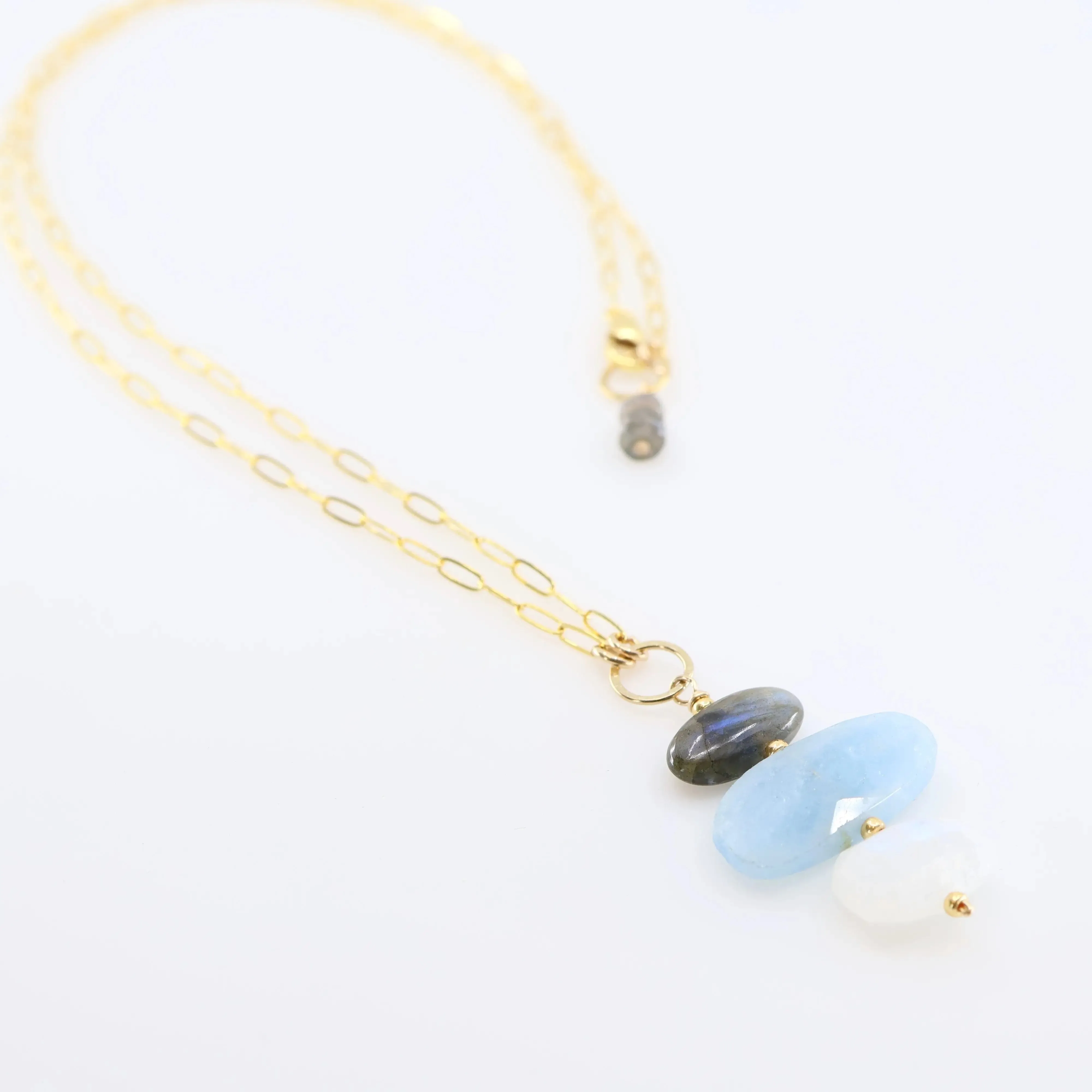 Milky Aquamarine, Rainbow Moonstone and Labradorite Pendant Necklace