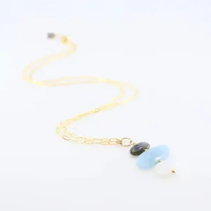 Milky Aquamarine, Rainbow Moonstone and Labradorite Pendant Necklace