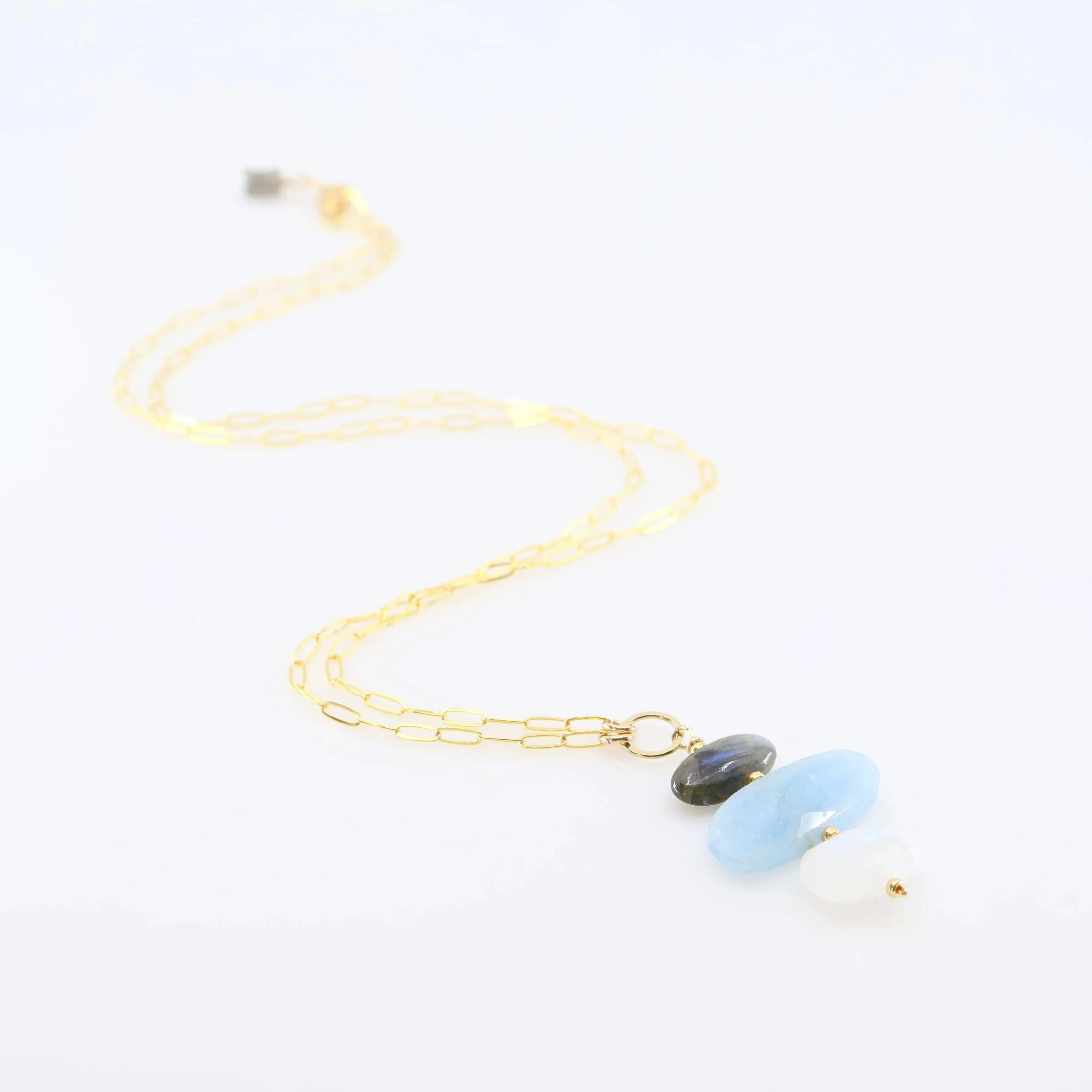 Milky Aquamarine, Rainbow Moonstone and Labradorite Pendant Necklace