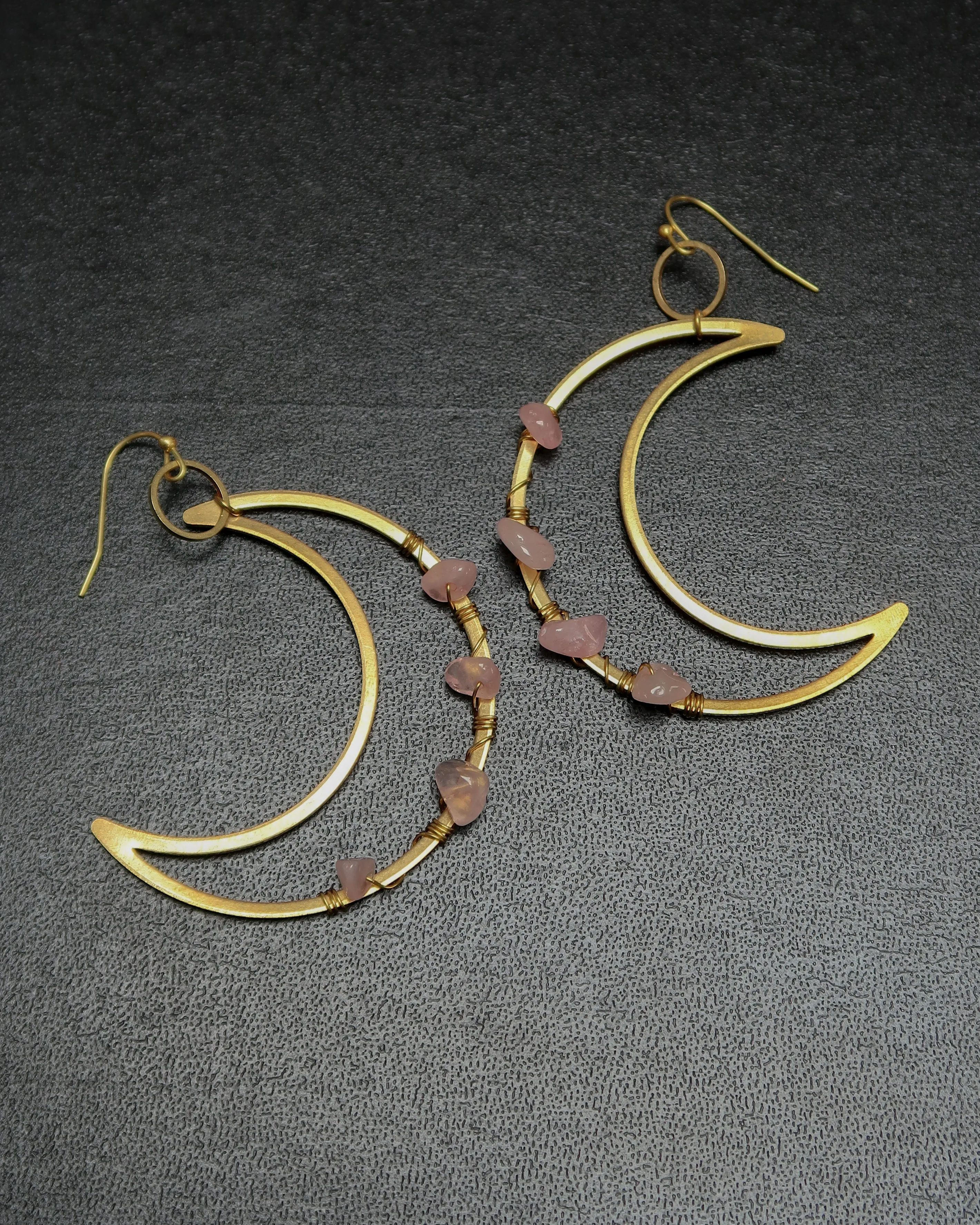 Moon rose quartz golden earrings