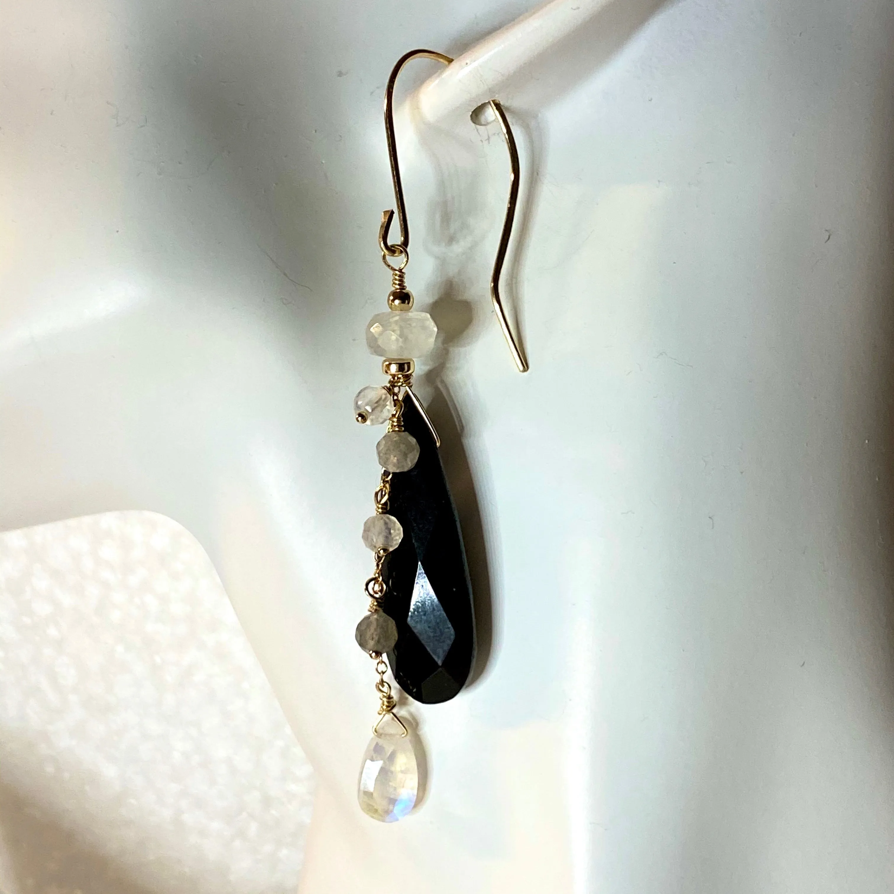 Moonlight Onyx & Moonstone Waterfall Earrings