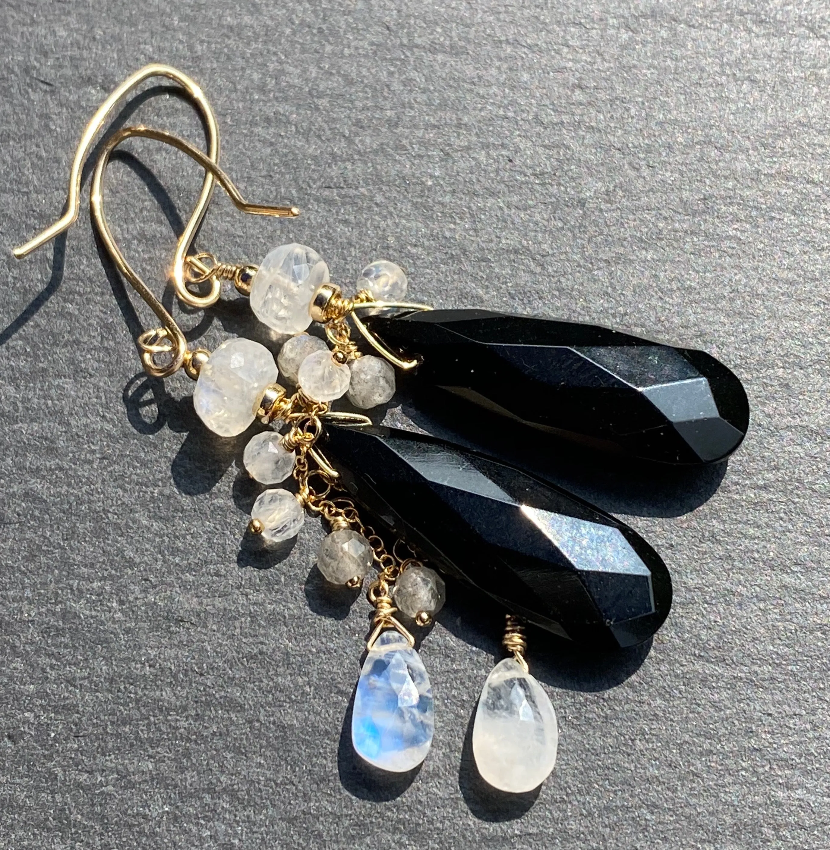 Moonlight Onyx & Moonstone Waterfall Earrings
