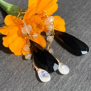 Moonlight Onyx & Moonstone Waterfall Earrings
