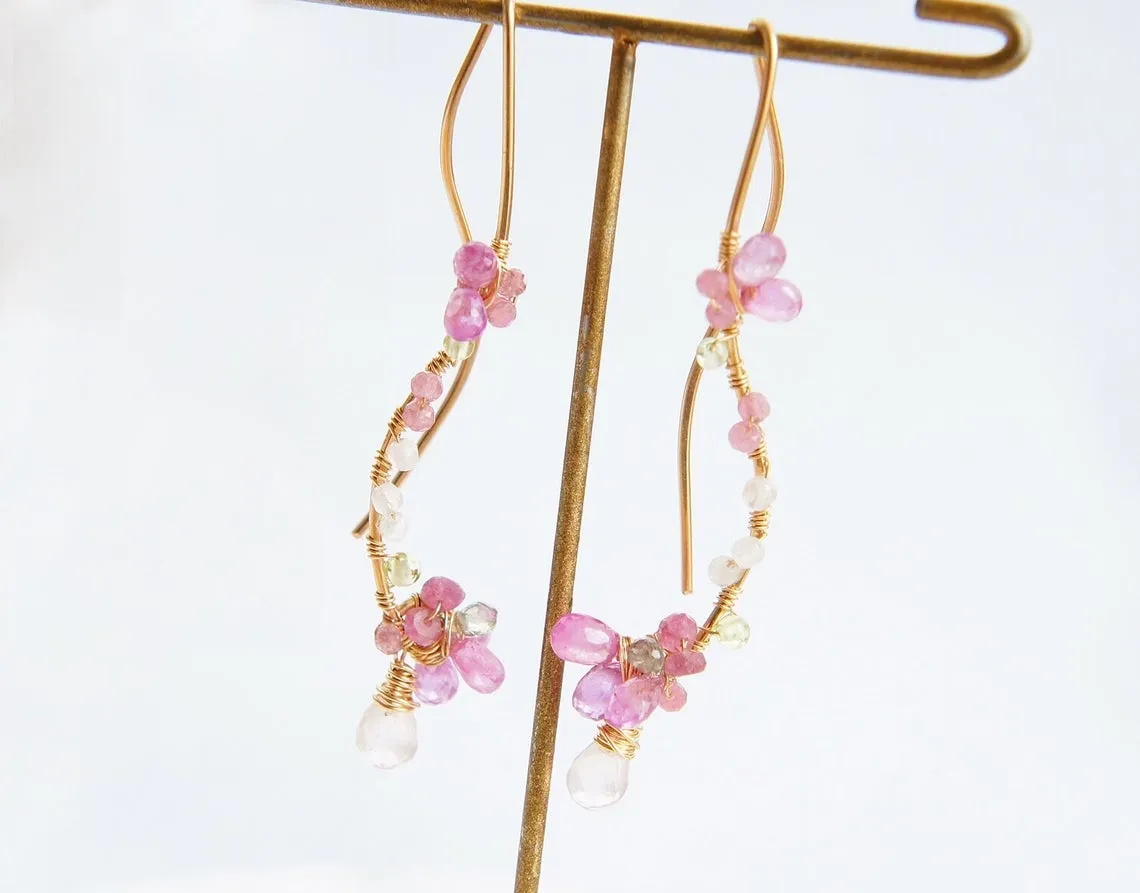 Pink Sapphire Cherry Blossoms Earrings