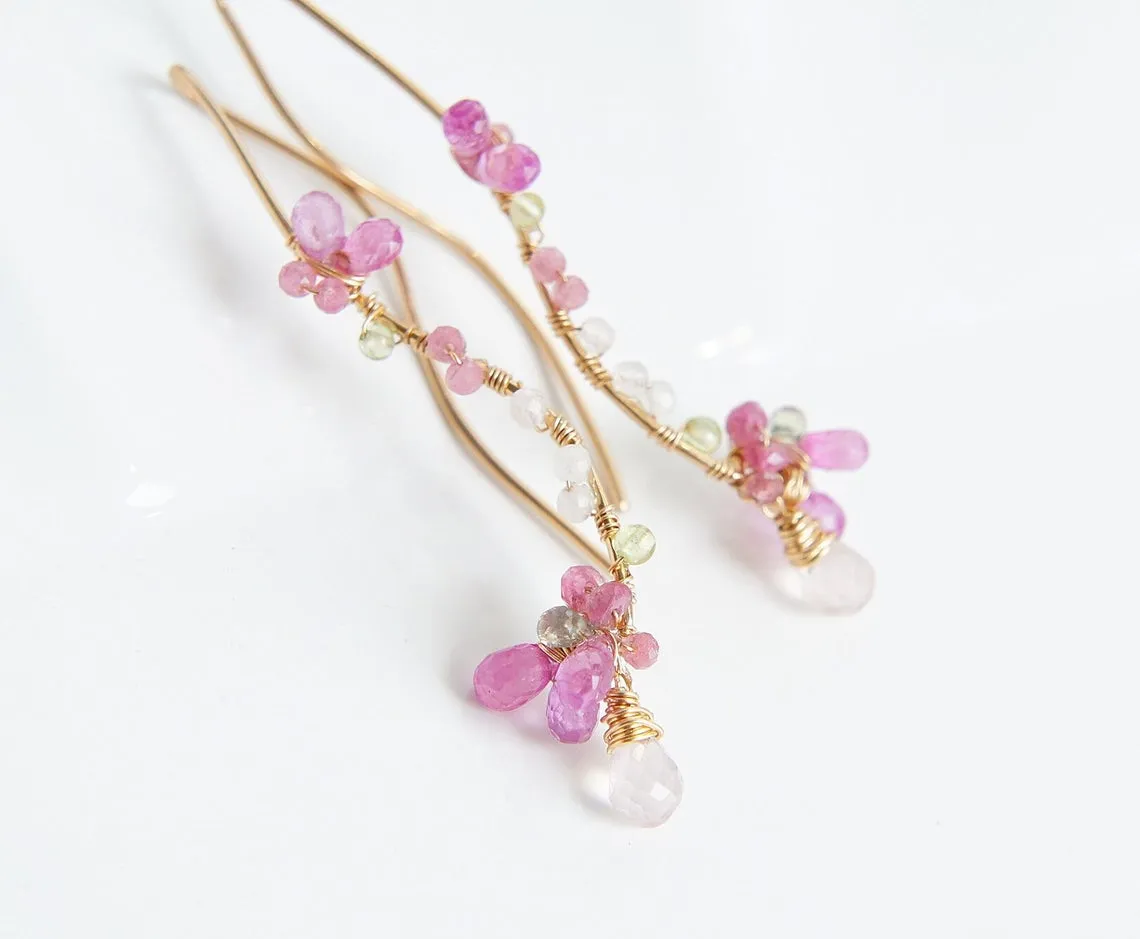 Pink Sapphire Cherry Blossoms Earrings