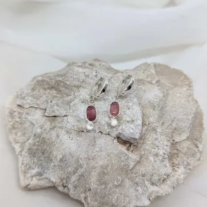 Pink Tourmaline and Moonstone Huggies