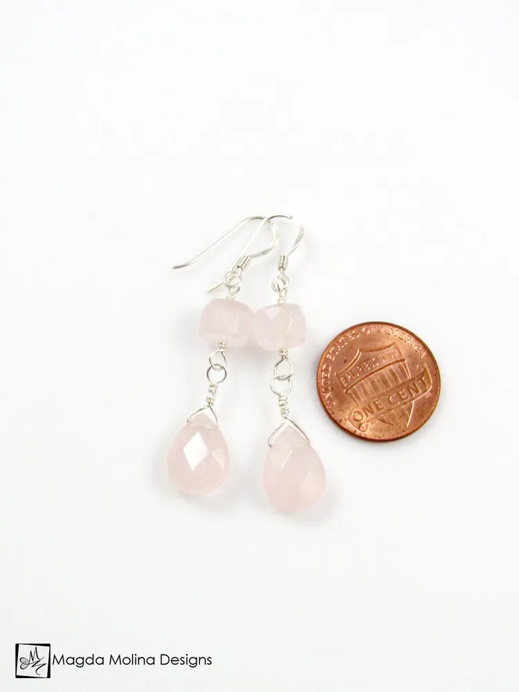 The Feminine Gold (or Silver) And Rose Quartz Dangle Earrings