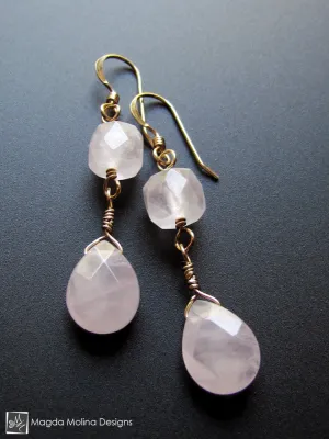 The Feminine Gold (or Silver) And Rose Quartz Dangle Earrings
