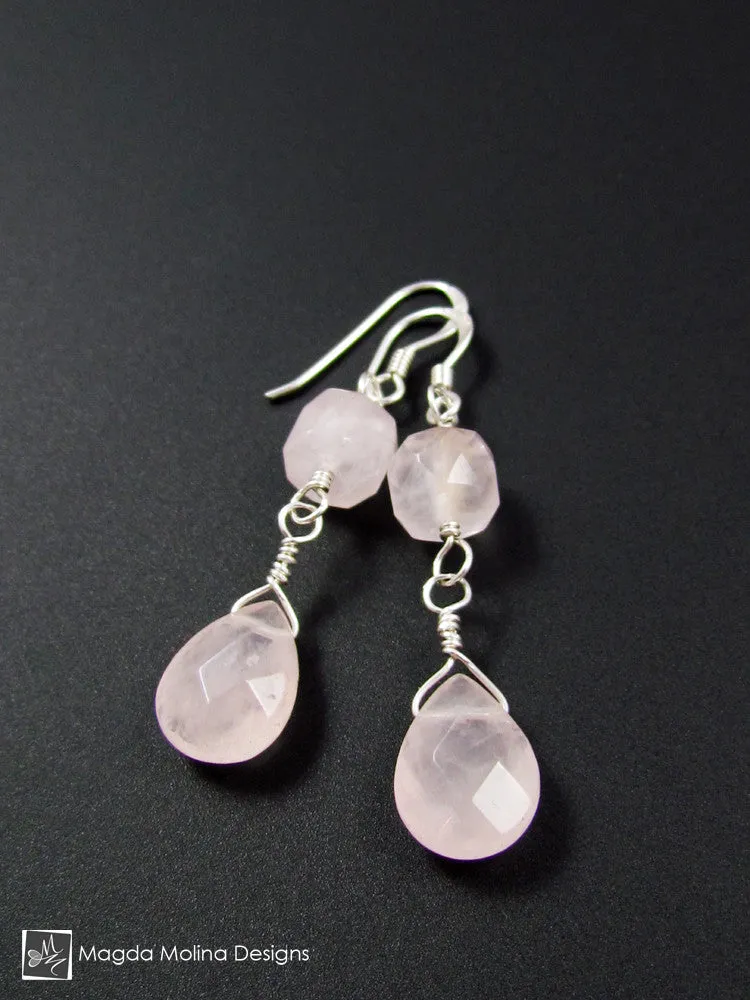 The Feminine Gold (or Silver) And Rose Quartz Dangle Earrings