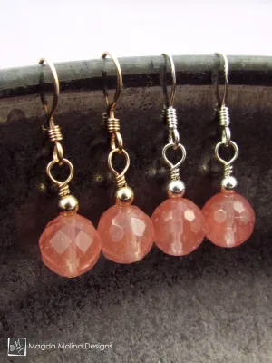 The Gold or Silver And Cherry Quartz Mini Dangle Earrings