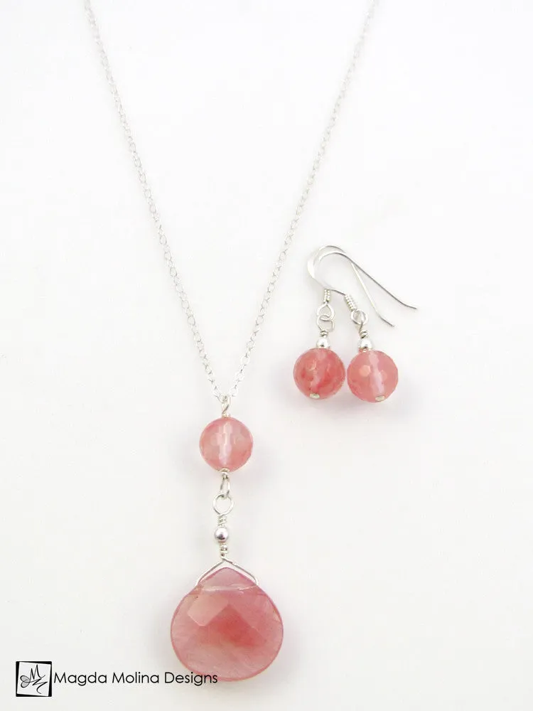 The Gold or Silver And Cherry Quartz Mini Dangle Earrings