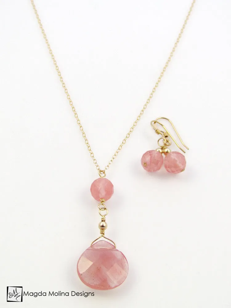 The Gold or Silver And Cherry Quartz Mini Dangle Earrings