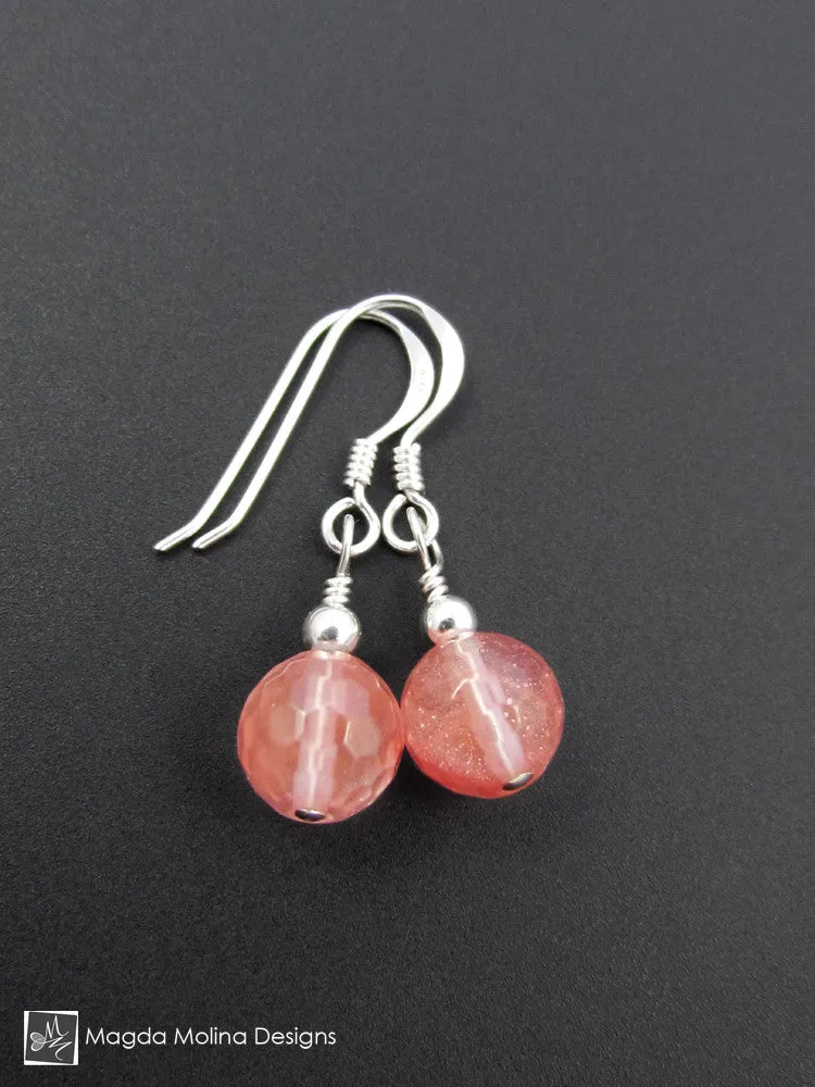 The Gold or Silver And Cherry Quartz Mini Dangle Earrings