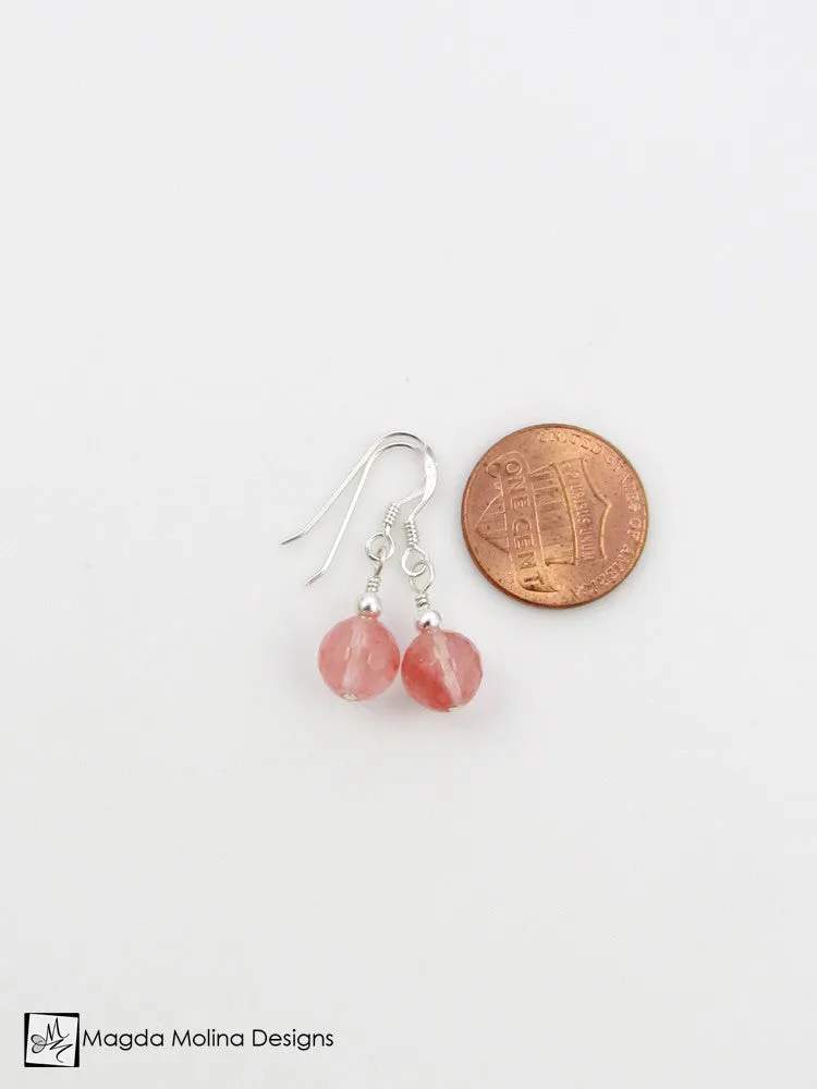 The Gold or Silver And Cherry Quartz Mini Dangle Earrings