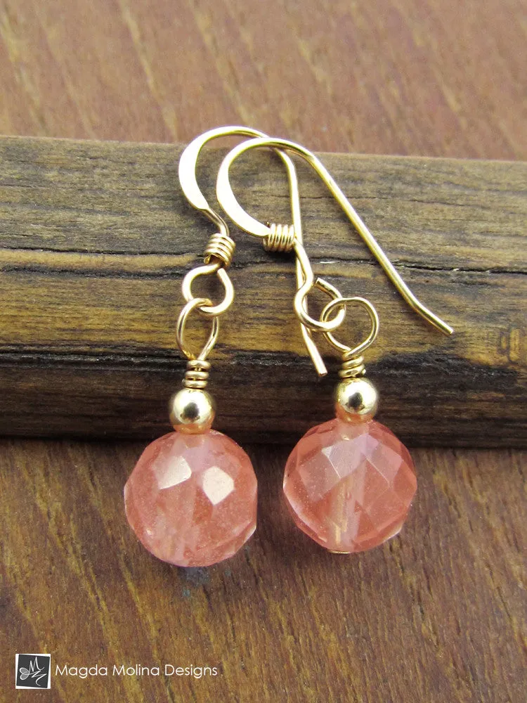 The Gold or Silver And Cherry Quartz Mini Dangle Earrings