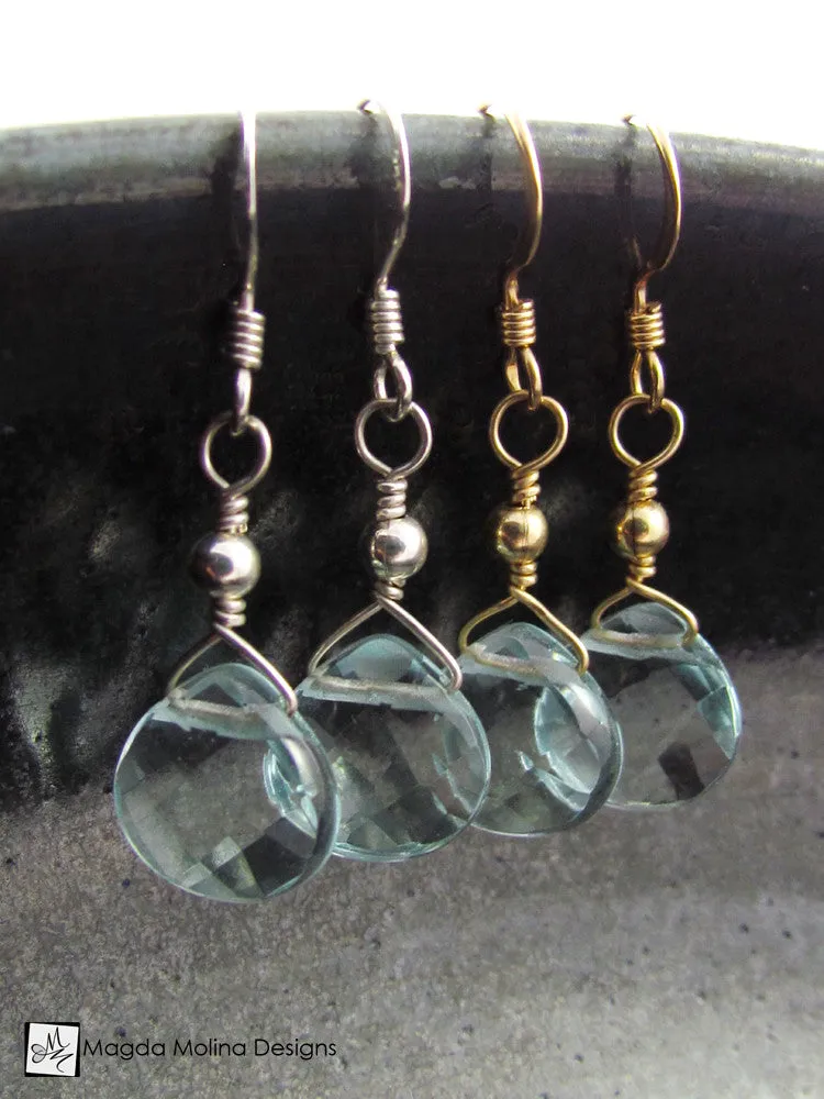The Gold or Silver And Light Blue Quartz Mini Drop Earrings