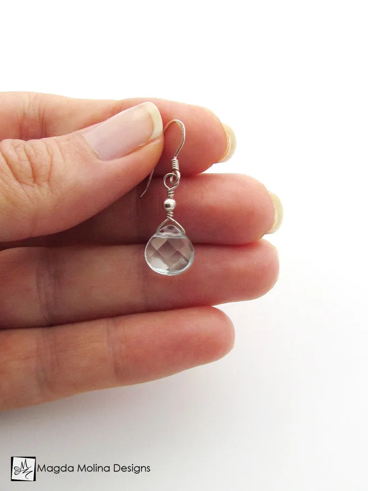The Gold or Silver And Light Blue Quartz Mini Drop Earrings