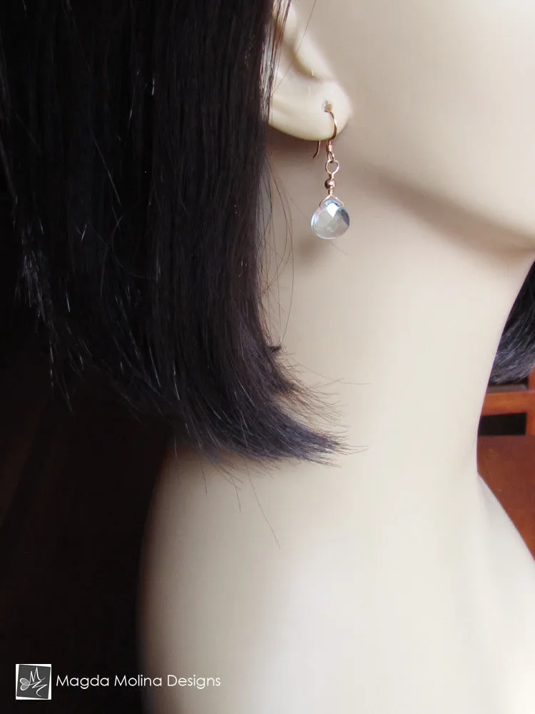 The Gold or Silver And Light Blue Quartz Mini Drop Earrings